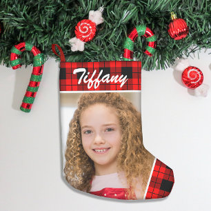 Personalized Photo Double-Sided Plaid Small Christmas Stocking