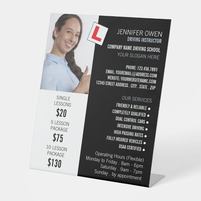 Personalized Photo, Driving School, Instructor Pedestal Sign (Front)