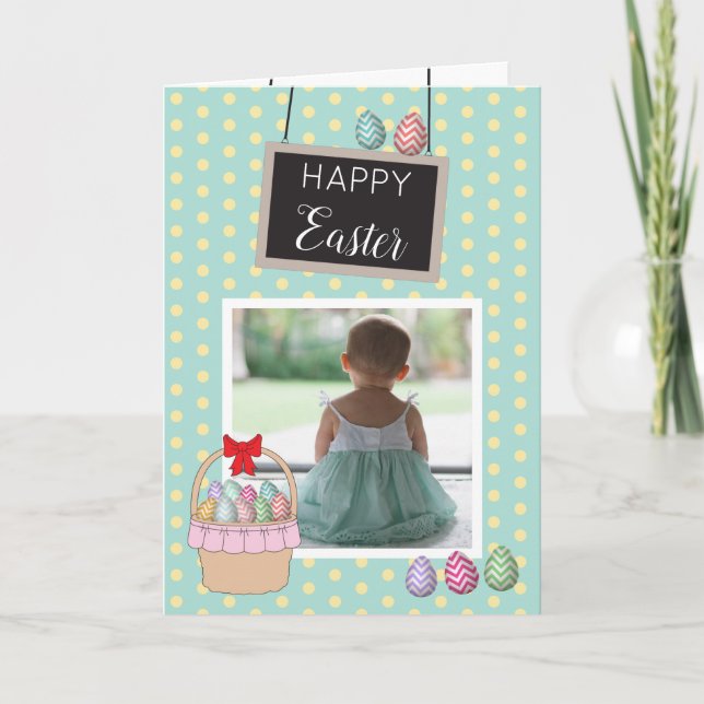 Personalized Photo Easter Basket Pastel Eggs  Holiday Card (Front)
