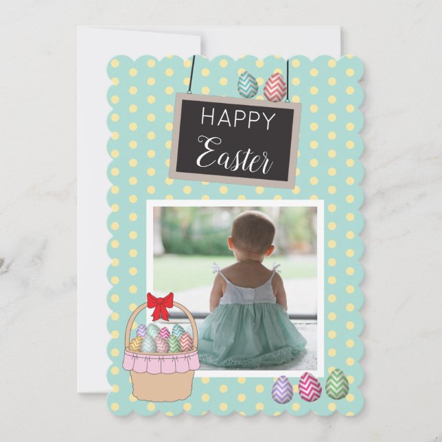 Personalized Photo Easter Basket Pastel Eggs  Holiday Card (Front)