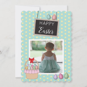 Personalized Photo Easter Basket Pastel Eggs Holiday Card