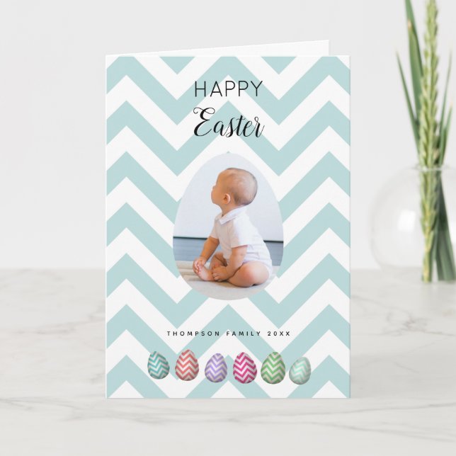 Personalized Photo Easter Egg Blue Pastel  Holiday Card (Front)