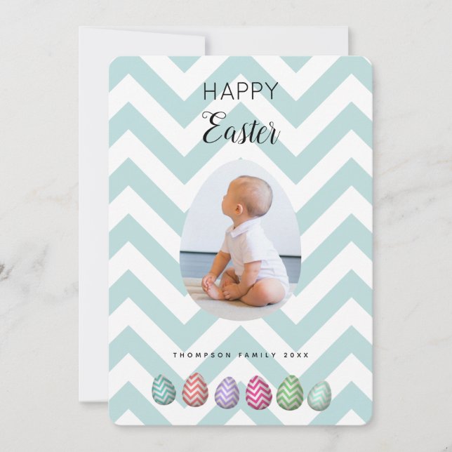 Personalized Photo Easter Egg Blue Pastel Holiday Card (Front)
