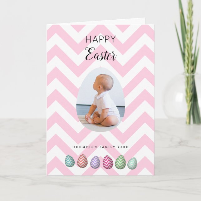 Personalized Photo Easter Egg Pink Pastel  Holiday Card (Front)