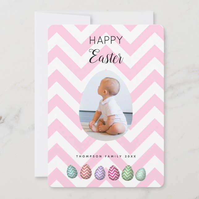 Personalized Photo Easter Egg Pink Pastel  Holiday Card (Front)