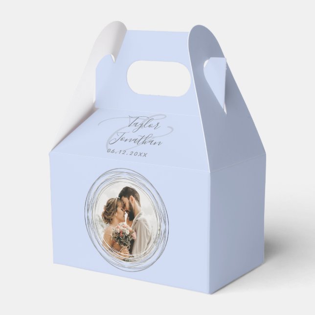 Personalized Photo Elegant Chic Dusty Blue Wedding Favor Boxes (Front Side)