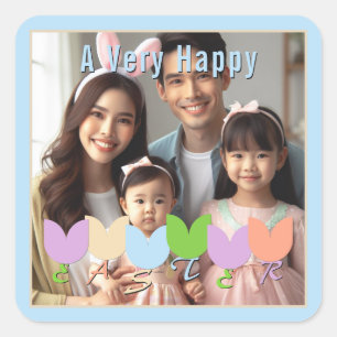 Personalized Photo Elegant Easter Spring Tulips Square Sticker