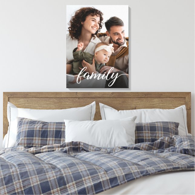 Personalized Photo Elegant Family Script  Canvas Print (Insitu(Bedroom))