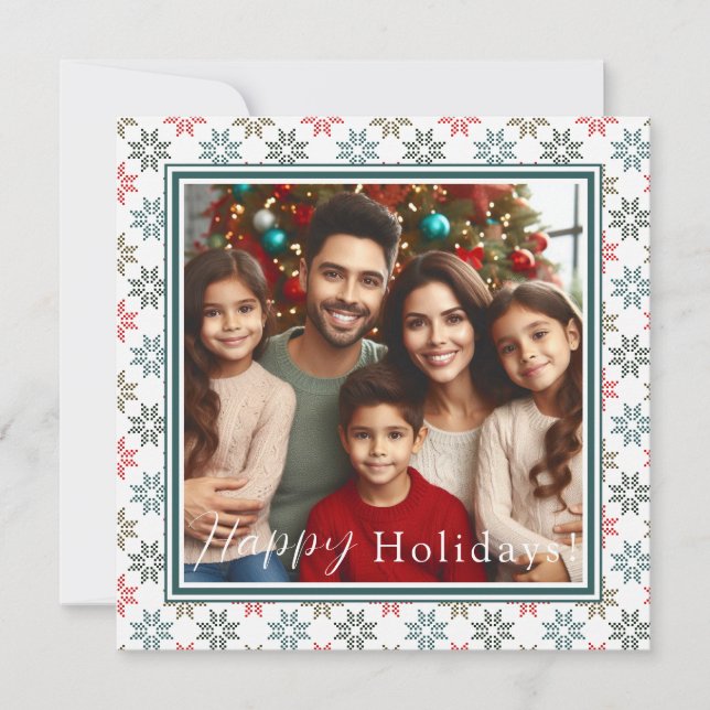 Personalized Photo, Elegant Poinsettia Holiday Card (Front)