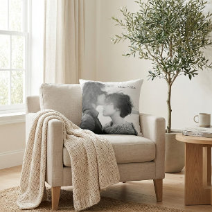 Personalized Photo Elegant Script Anniversary Text Throw Pillow
