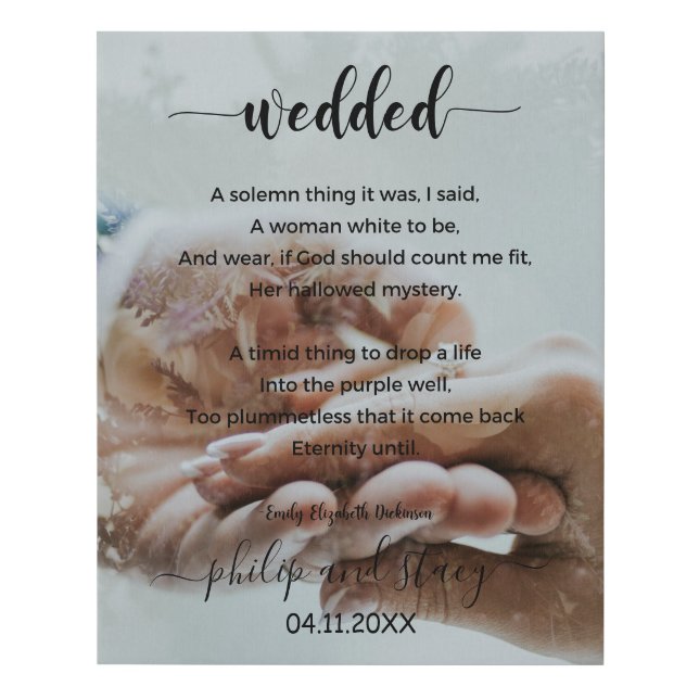 Personalized Photo Elegant Wedded Poem Faux Canvas Print (Front)