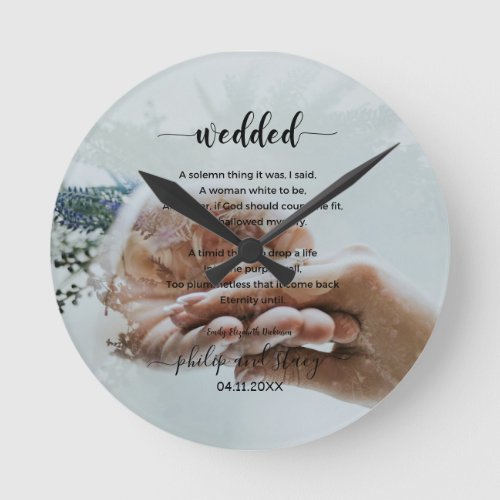 Personalized Photo Elegant Wedded Poem Round Clock