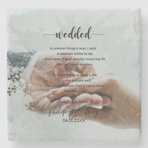 Personalized Photo Elegant Wedded Poem Stone Coaster