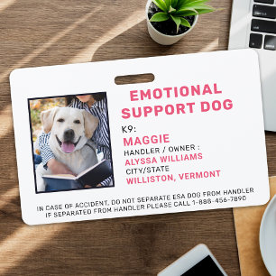 Personalized Photo Emotional Support Dog ID Badge