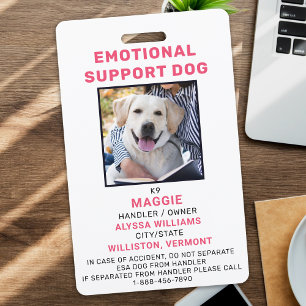 Personalized Photo Emotional Support Dog ID Badge