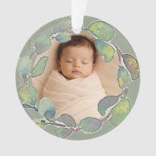 Personalized Photo Eucalyptus Original Watercolor Ornament