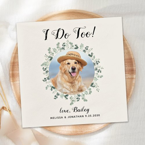 Personalized Photo Eucalyptus Pet Dog Wedding Napkins