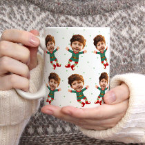 Personalized Photo Face Funny Christmas Elf Kid Coffee Mug