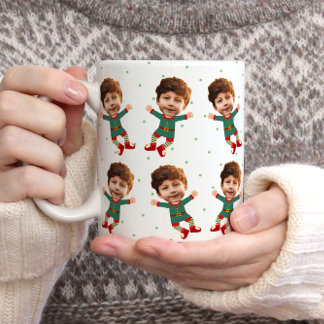 Personalized Photo Face Funny Christmas Elf Kid Coffee Mug