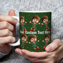 Personalized Photo Face Funny Christmas Elf Kid Coffee Mug