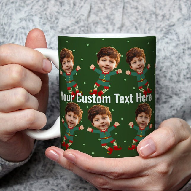 Personalized Photo Face Funny Christmas Elf Kid Coffee Mug (Creator Uploaded)