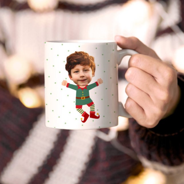Personalized Photo Face Funny Christmas Elf Kid Coffee Mug (Creator Uploaded)