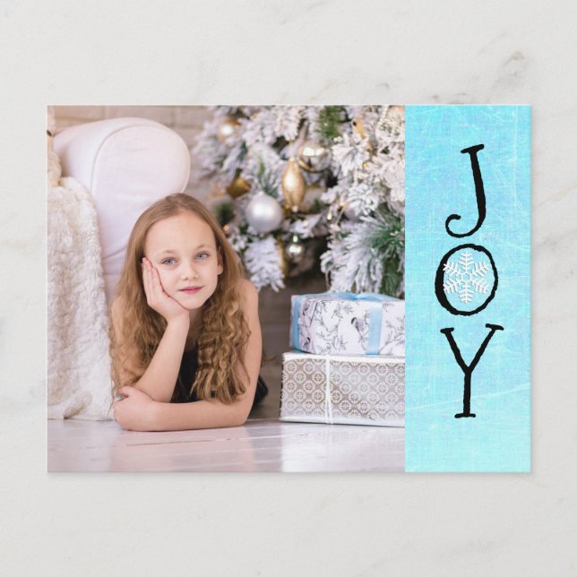 Personalized Photo Family Christmas Joy Blue Card (Front)