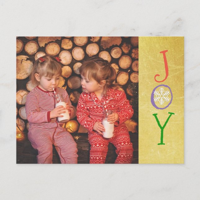 Personalized Photo Family Christmas Joy Gold Card (Front)