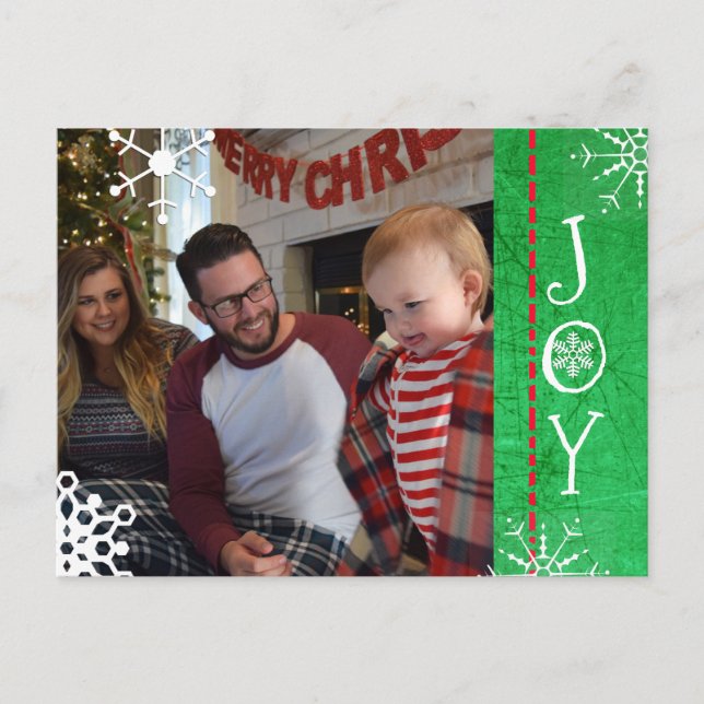 Personalized Photo Family Christmas Joy Green Holiday Postcard (Front)