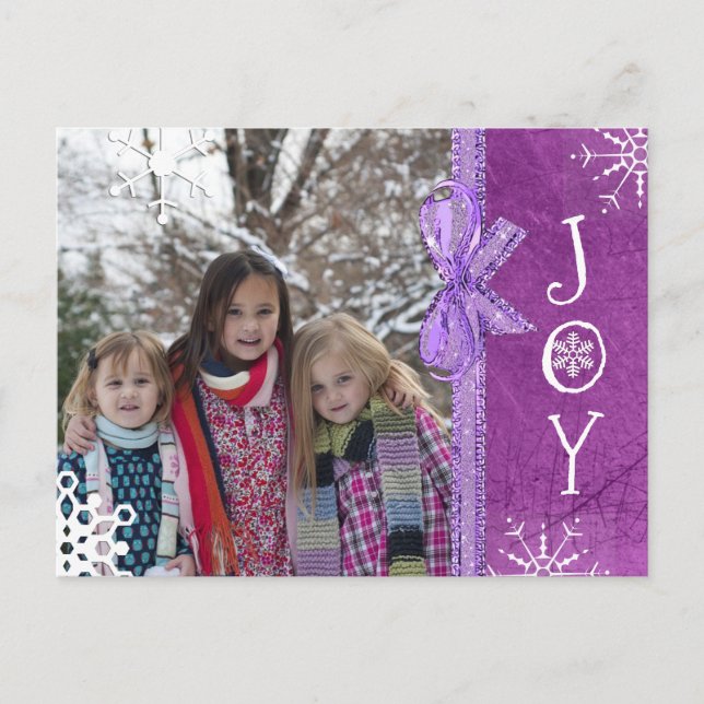Personalized Photo Family Christmas Joy Purple Holiday Postcard (Front)