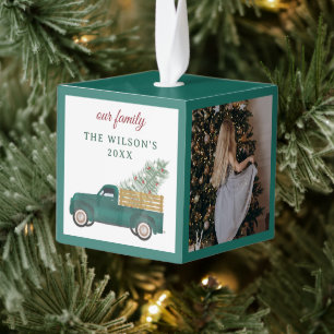 Personalized Photo Family Collage Christmas Truck Cube Ornament