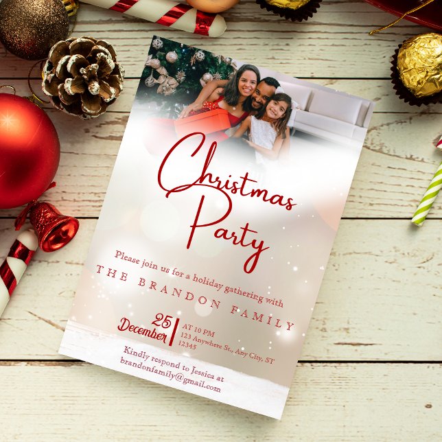 Personalized Photo Family Holiday Holly Christmas  Invitation (Creator Uploaded)