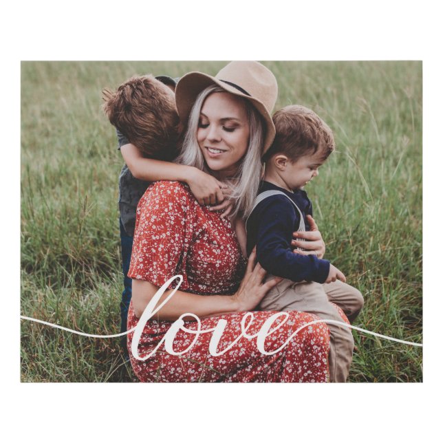 Personalized Photo Family Love Script Faux Canvas Print (Front)