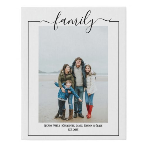 Personalized Photo Family Typography Faux Canvas Print