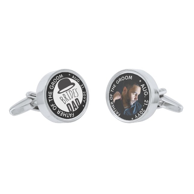 Personalized PHOTO Father of Bride Groom Wedding Cufflinks (Angled)