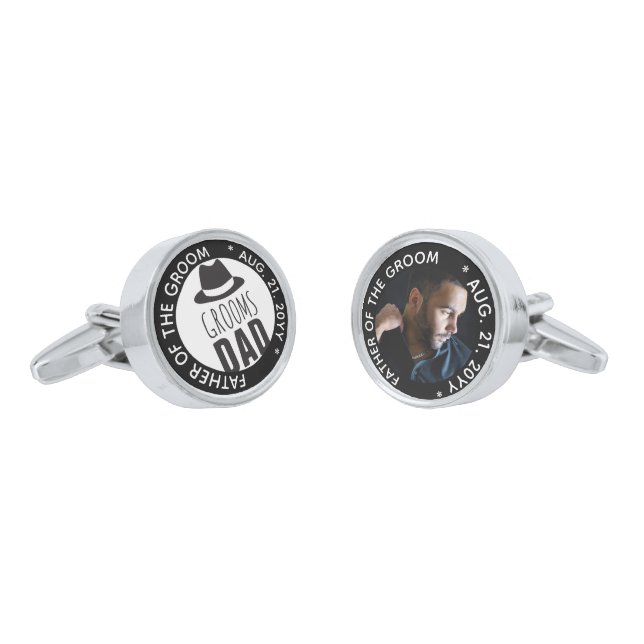 Personalized PHOTO Father of Groom Bride Wedding   Cufflinks (Angled)