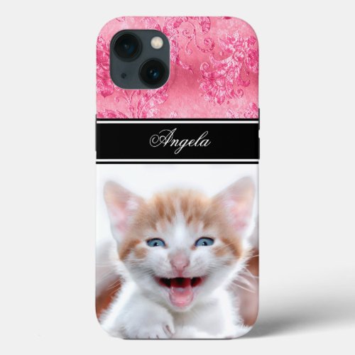 Personalized Photo Faux Floral Pink Velvet iPhone 13 Case