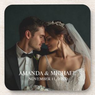 Personalized Photo Favor with Names & Wedding Date Beverage Coaster