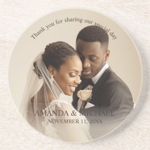 Personalized Photo Favor with Names & Wedding Date Coaster