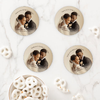 Personalized Photo Favor with Names & Wedding Date Coaster Set