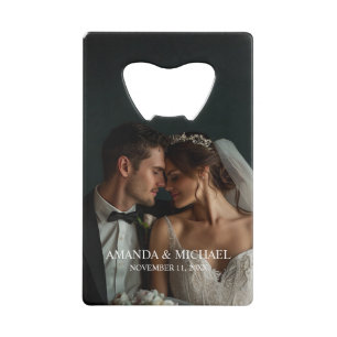 Personalized Photo Favor with Names & Wedding Date Credit Card Bottle Opener