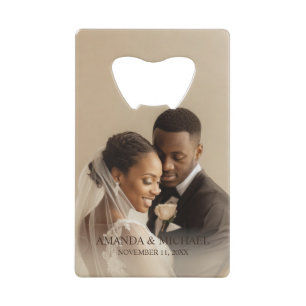 Personalized Photo Favor with Names & Wedding Date Credit Card Bottle Opener