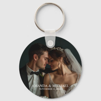 Personalized Photo Favor with Names & Wedding Date Keychain