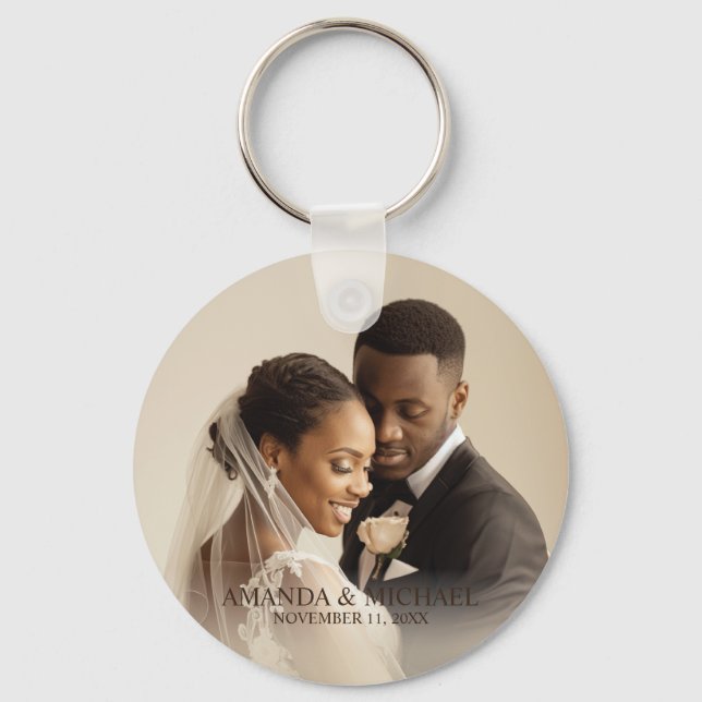 Personalized Photo Favor with Names & Wedding Date Keychain (Front)
