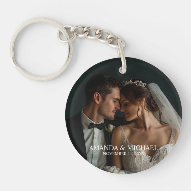 Personalized Photo Favor with Names & Wedding Date Keychain (Front)
