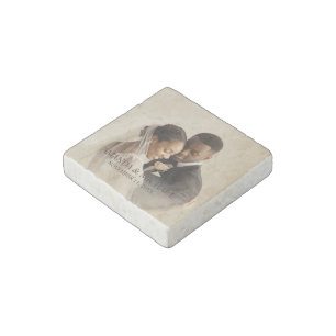 Personalized Photo Favor with Names & Wedding Date Stone Magnet
