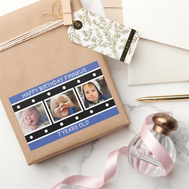 Personalized Photo Filmstrip Birthday  Rectangular Sticker (Gifting)