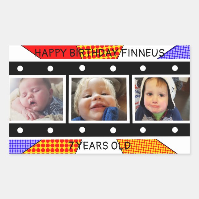 Personalized Photo Filmstrip Birthday Rectangular  Sticker (Front)