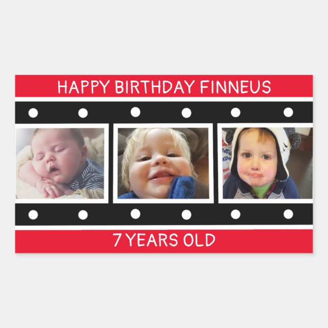Personalized Photo Filmstrip Birthday   Rectangular Sticker (Front)