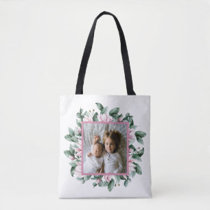 Personalized Photo Floral Frame Double-Sided  Tote Bag
